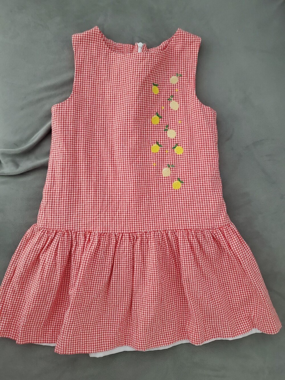 Edgehill Collection Gingham Red Dress With Lemon Embroidery